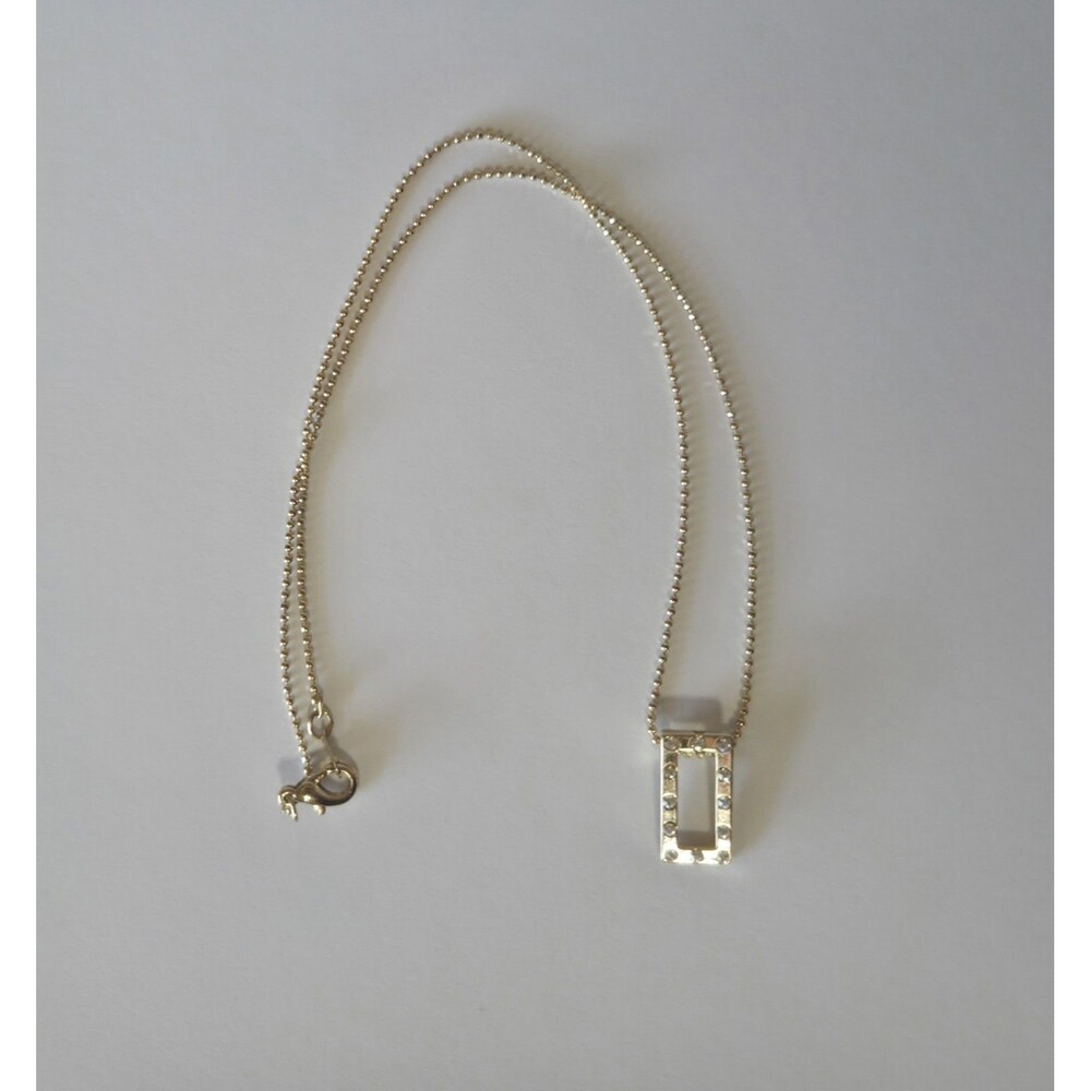 Gold Tone Costume Jewelry Rhinestone Rectangle Pendant Ball Chain Necklace 16''